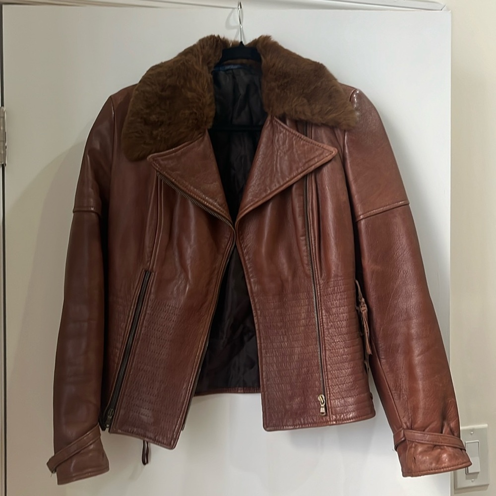 Ilaria F. brown leather jacket with real fur collar